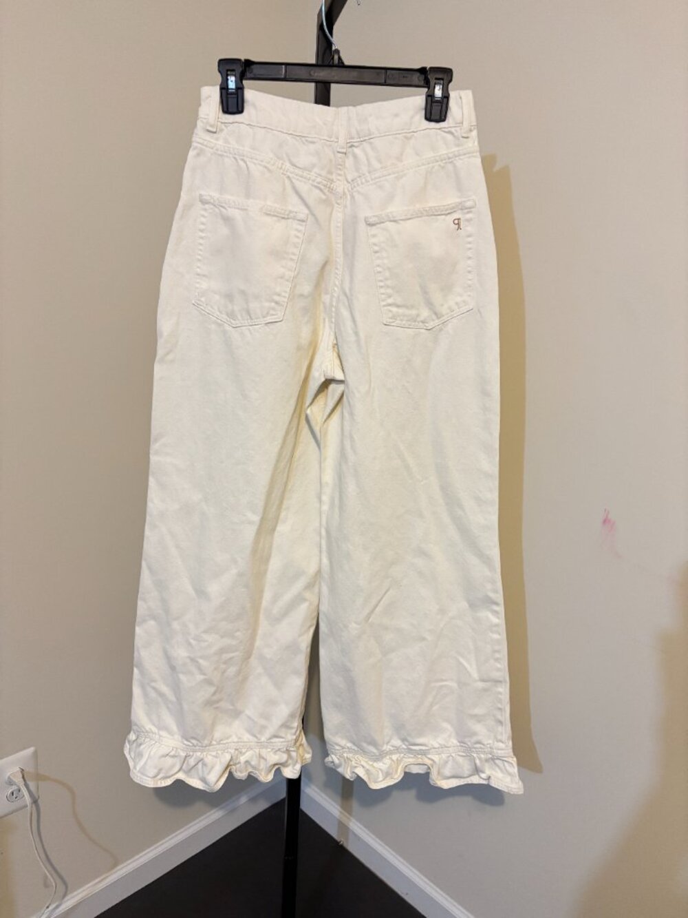 Anthropologie Pilcro Cotton White Wide Leg Ruffle Hem Jeans - Picture 11 of 15